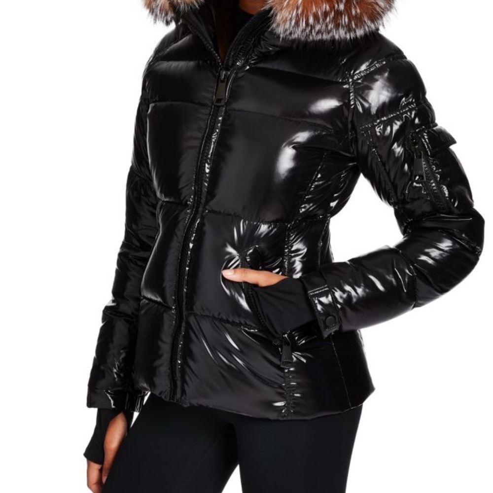 SAM. Shiny Black Puffer Jacket with Fur Hood